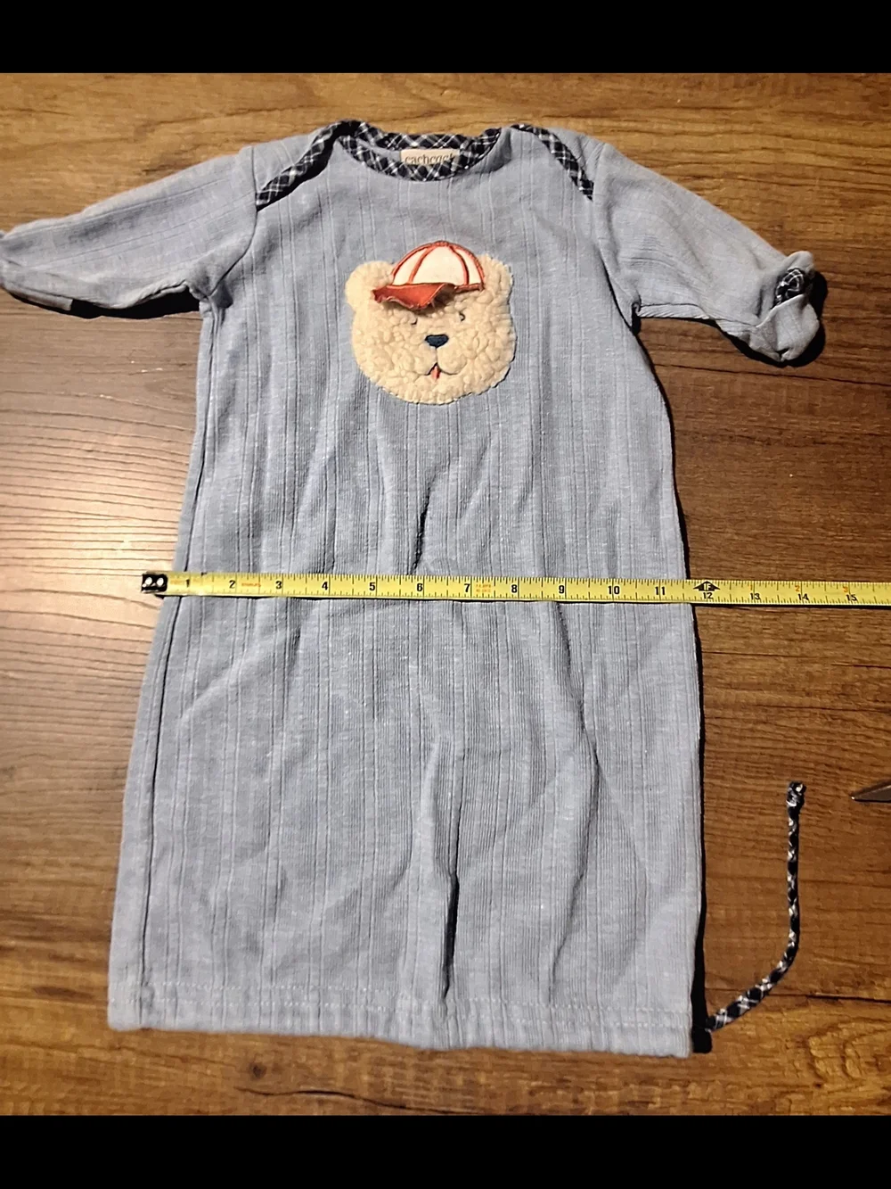 Vintage Cach Cach Light Blue Bear Applique Kids Sleeper Gown